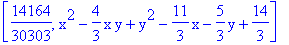 [14164/30303, x^2-4/3*x*y+y^2-11/3*x-5/3*y+14/3]